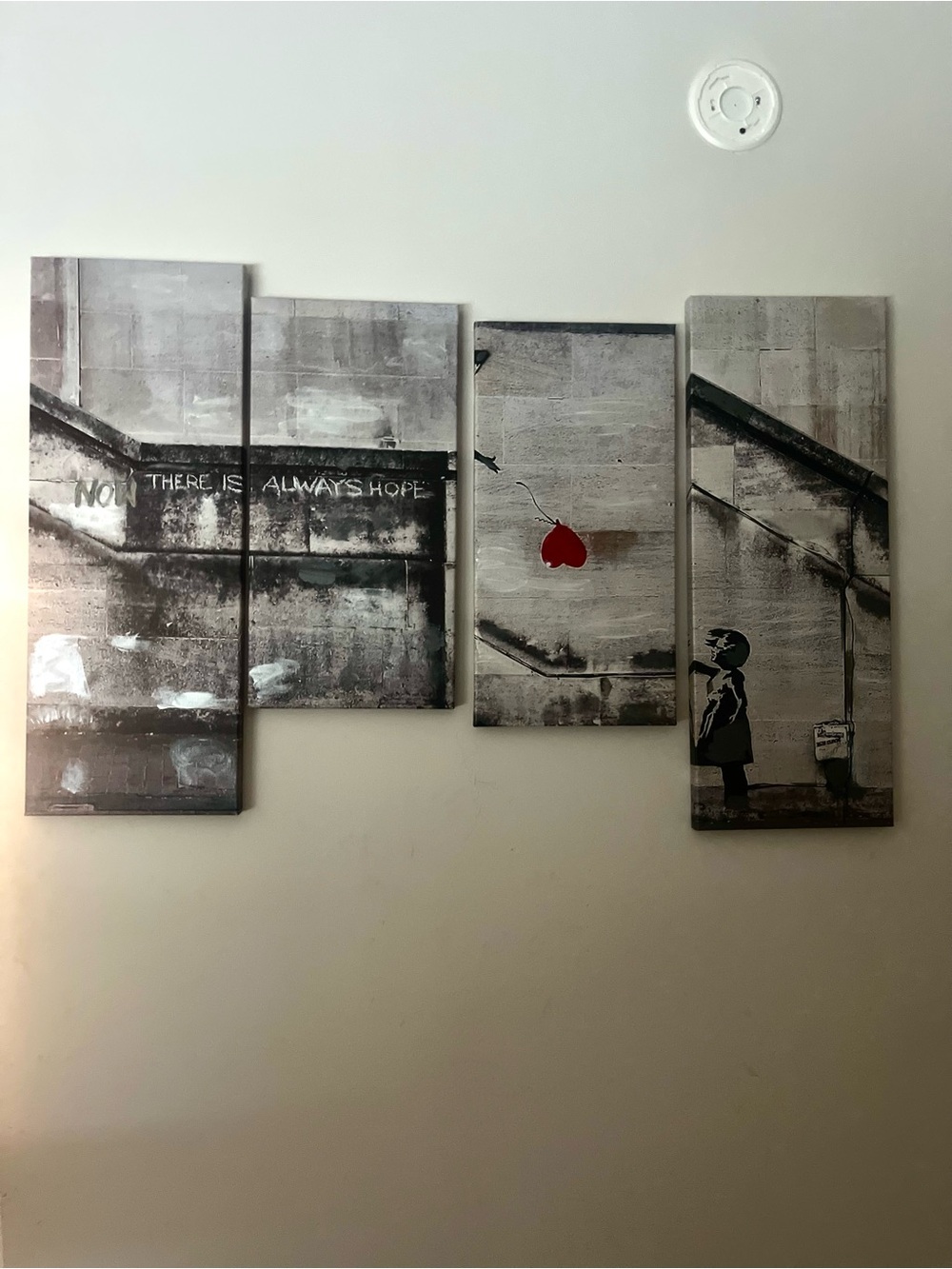 "Deflation Banksy-inspired Multi-Panel Wall Art with Red Heart Balloon